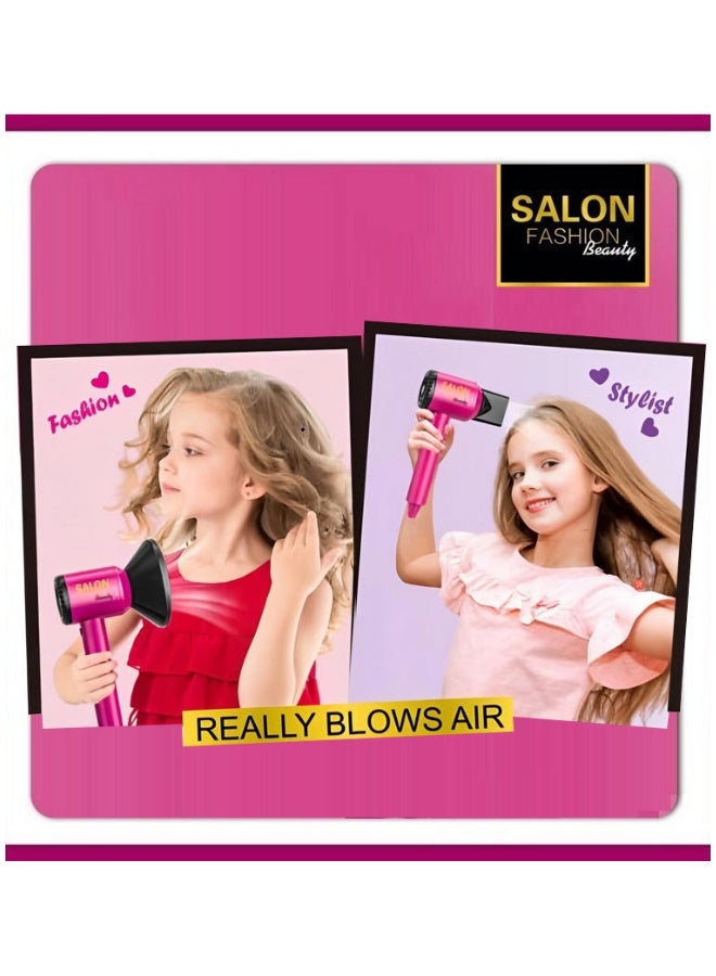 DAT Salon Fashion Beauty Kids Hair Dryer Play Set with Attachments, Pretend Blow Dryer + Mirror & Scissors, Role Play Styling Toy for Girls 3+ - Image 4